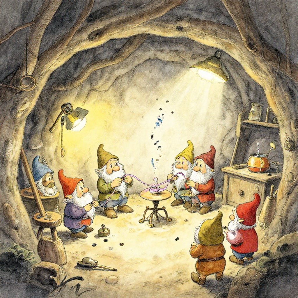 A god holds a pale silk ribbon on a cold island, Fenrir looming over it, Tyr extending his right hand forward