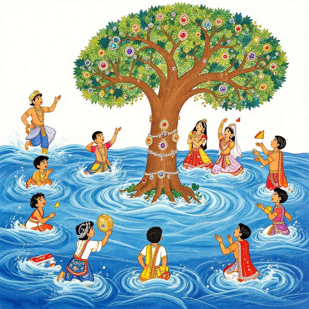 The giant turtle Kurma rising from the deep to support Mount Mandara on his enormous shell